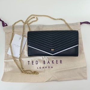 Ted Baker London Anais Quilted Envelope Crossbody Purse Black Leather NEW